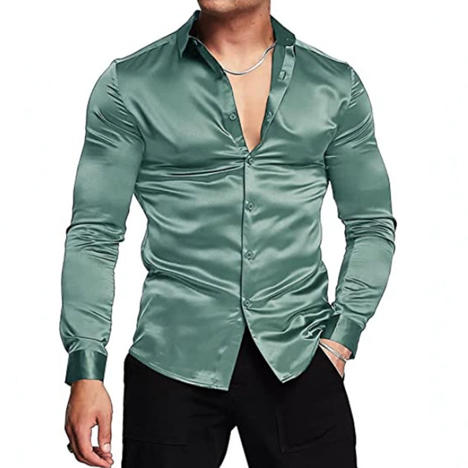 เสื้อเชิ้ตผ้าไหมซาตินสำหรับฤดู - Mens Satin Silk Dress Shirt บทวิจารณ์และราคา