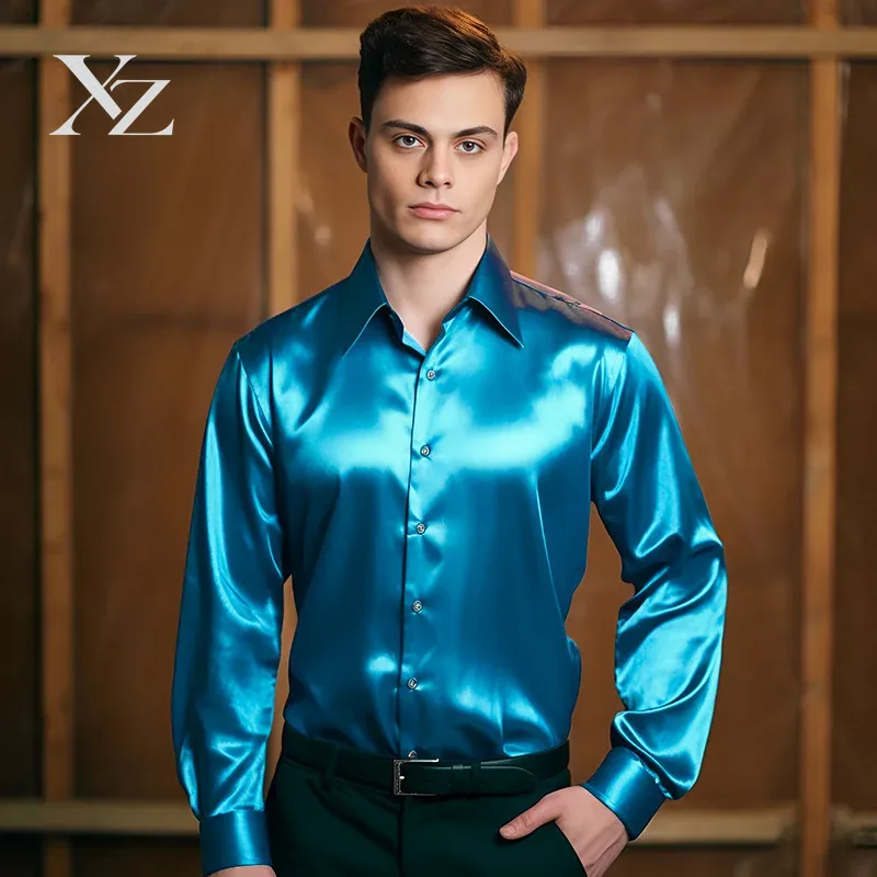 เสื้อเชิ้ตผู้ชาย ผ้าซาตินเนื้อ - Mens Satin Silk Dress Shirt บทวิจารณ์และราคา