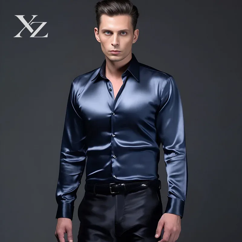 เสื้อเชิ้ตผู้ชาย ผ้าซาตินเนื้อ - Mens Satin Silk Dress Shirt บทวิจารณ์และราคา