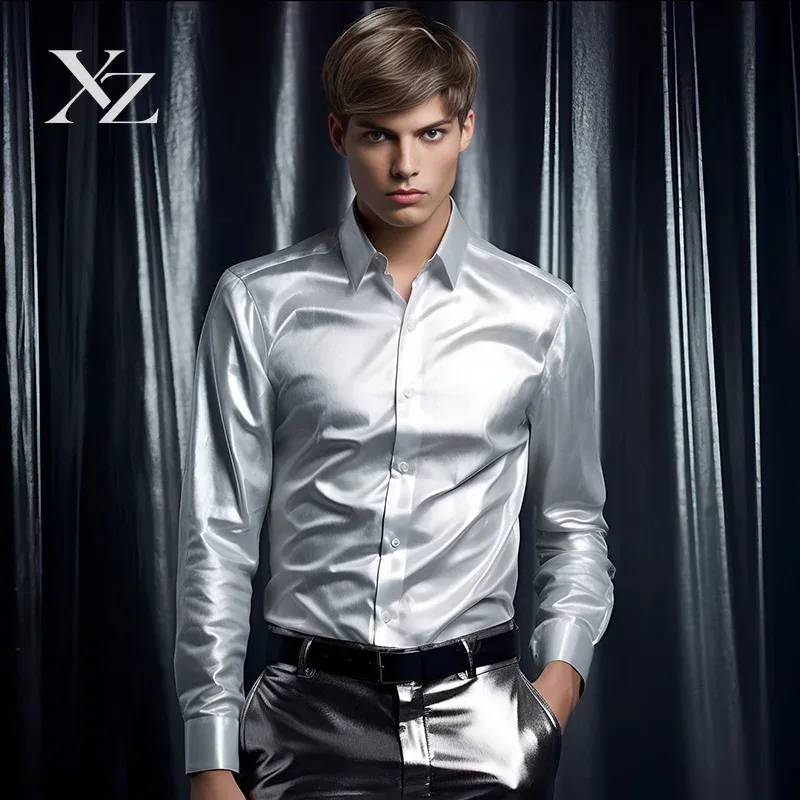 เสื้อเชิ้ตผู้ชาย ผ้าซาตินเนื้อ - Mens Satin Silk Dress Shirt บทวิจารณ์และราคา