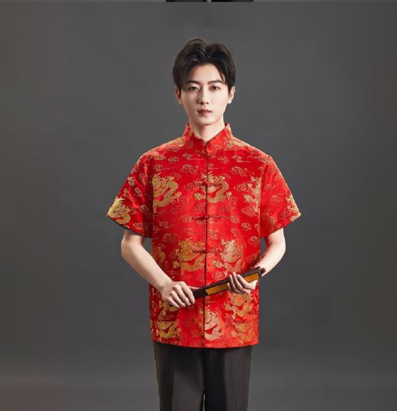 เสื้อยืดผ้าซาตินปักลายสไตล์จีน - Mens Satin Silk Dress Shirt บทวิจารณ์และราคา
