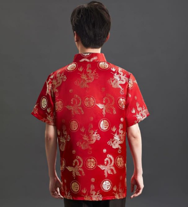 เสื้อยืดผ้าซาตินปักลายสไตล์จีน - Mens Satin Silk Dress Shirt บทวิจารณ์และราคา