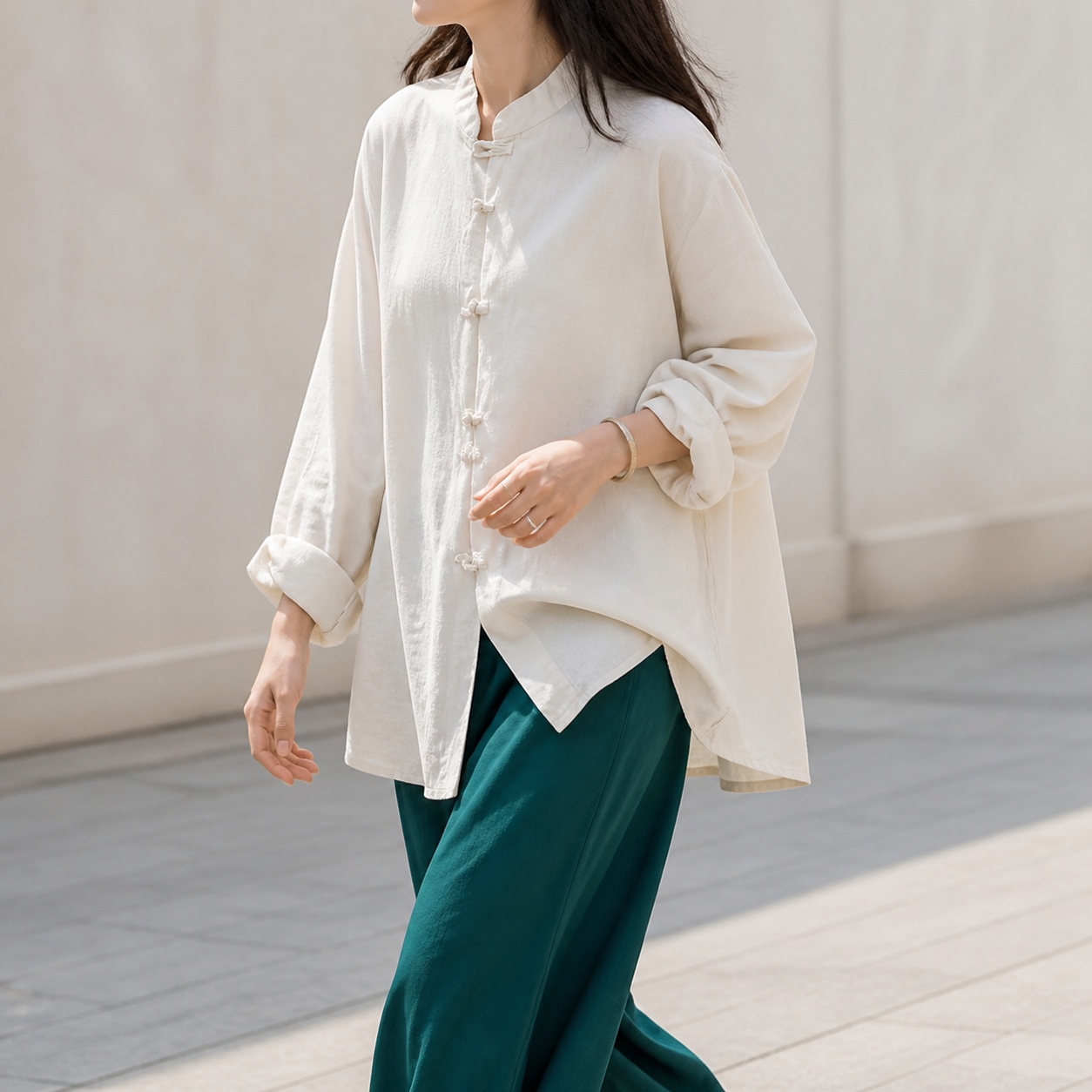 เสื้อเชิ้ตแขนยาวทรงหลวม คอตั้ง - Shirts บทวิจารณ์และราคา