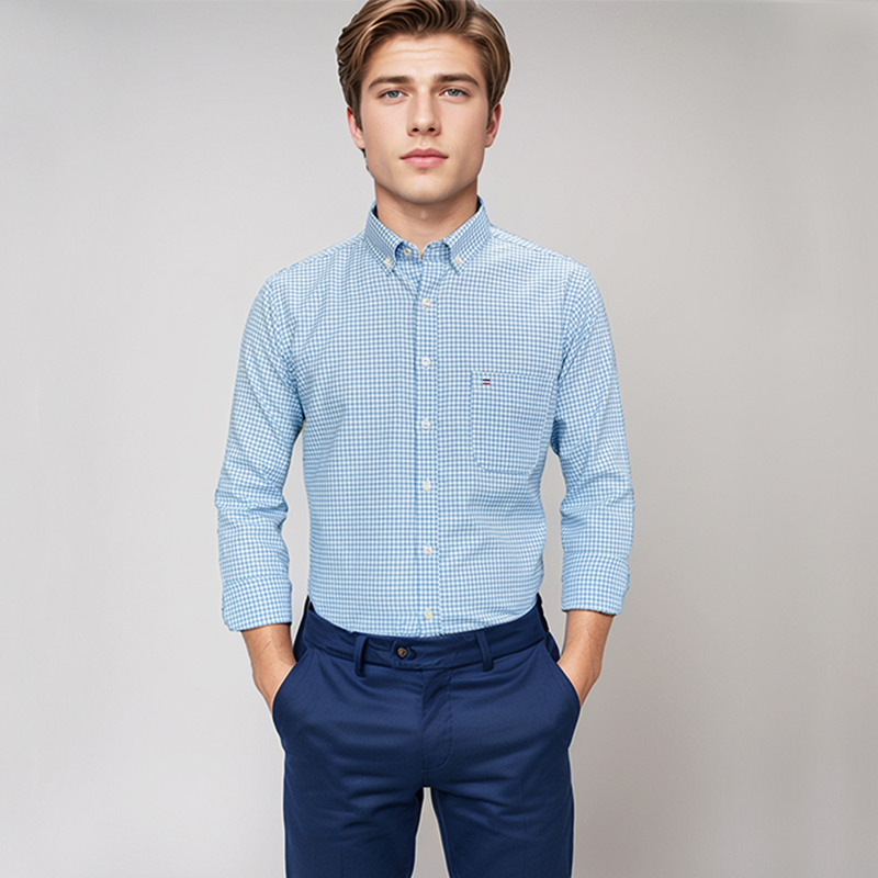 ผู้ชายผ้าฝ้าย 100% เสื้อแขนยาว - Oxford Cotton Casual Shirt Business บทวิจารณ์และราคา